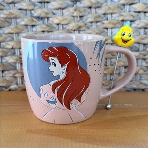 DISNEY Ariel & Flounder Ceramic Mug w/Stirrer Little Mermaid Princess Sebastian